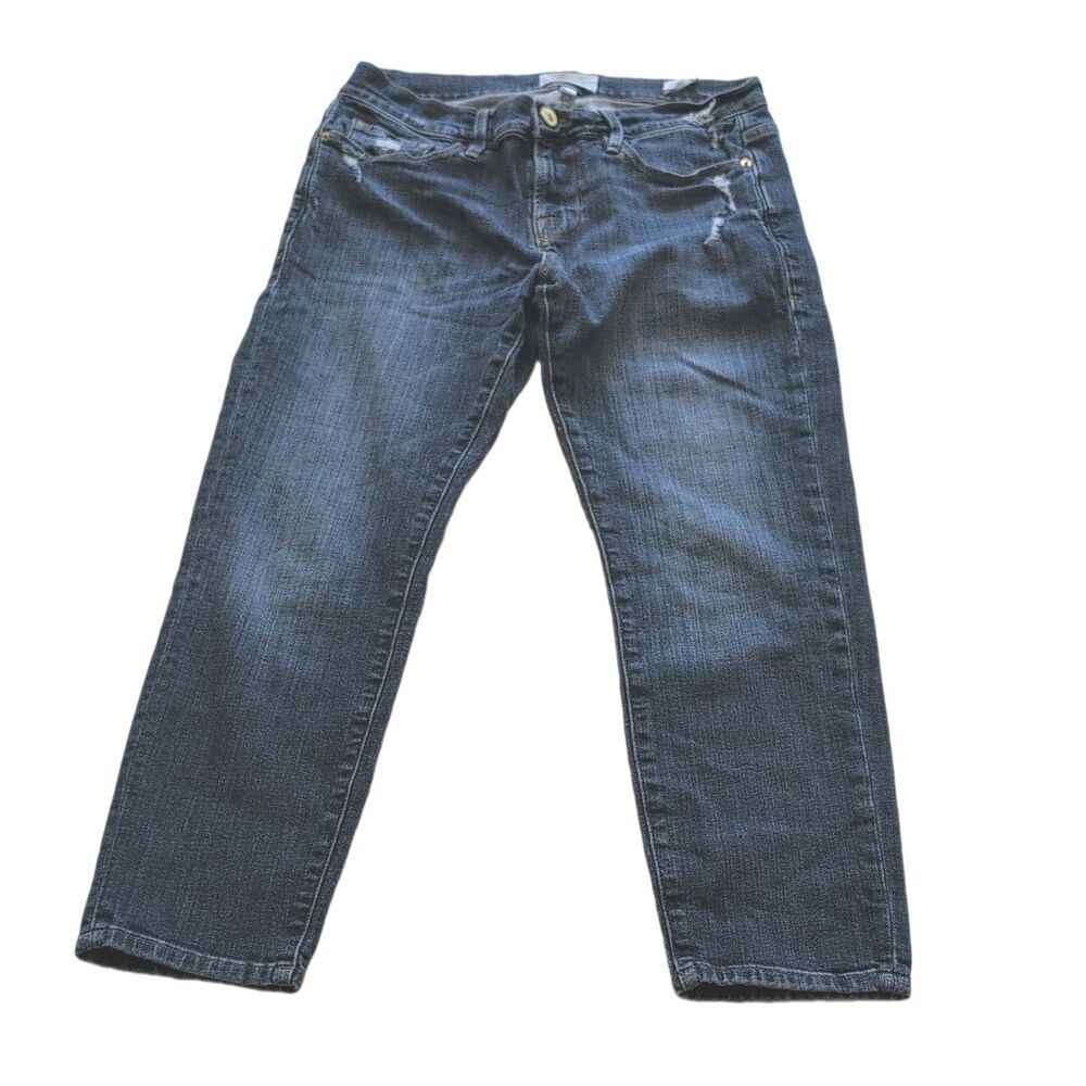 FRAME Le Garcon Crop Jeans Blue Dark Distressed Relaxed Stretch Fit Women 26